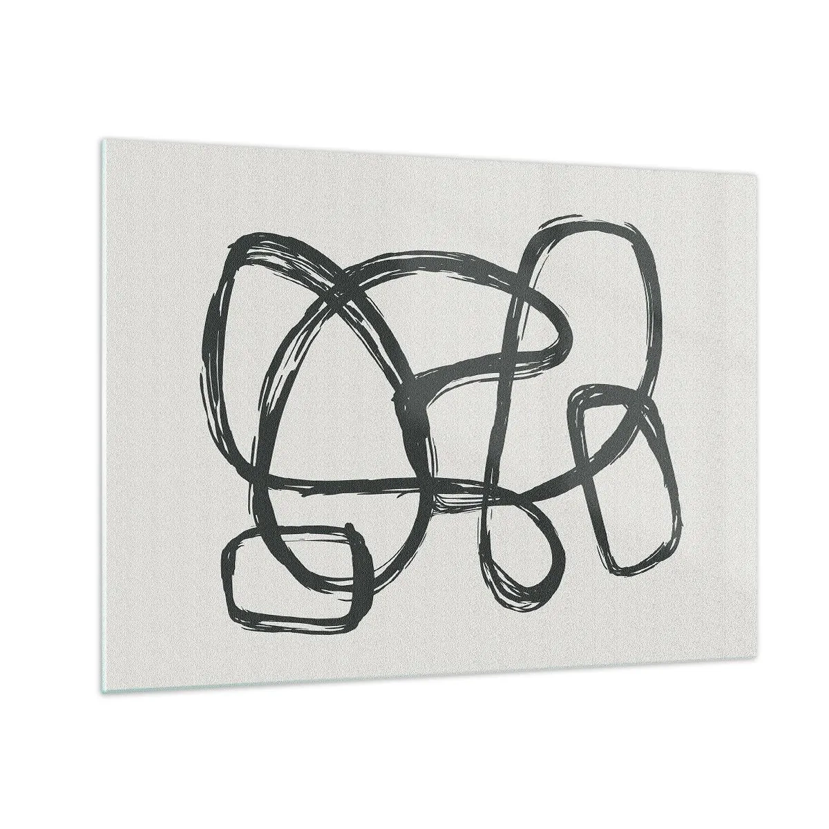 Impression sur verre - Image sur verre - Des boucles et des lignes noires forment une composition abstraite sur fond blanc. - 70x50cm - Abstraction en boucle - Décoration murale moderne pour le salon et la chambre ARTTOR
