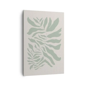Impression sur toile - Image sur toile - Un motif de brindilles délicat avec des feuilles dans une nuance de vert émeraude - 70x100cm - Brindille d'émeraude - Décoration murale moderne pour le salon et la chambre ARTTOR