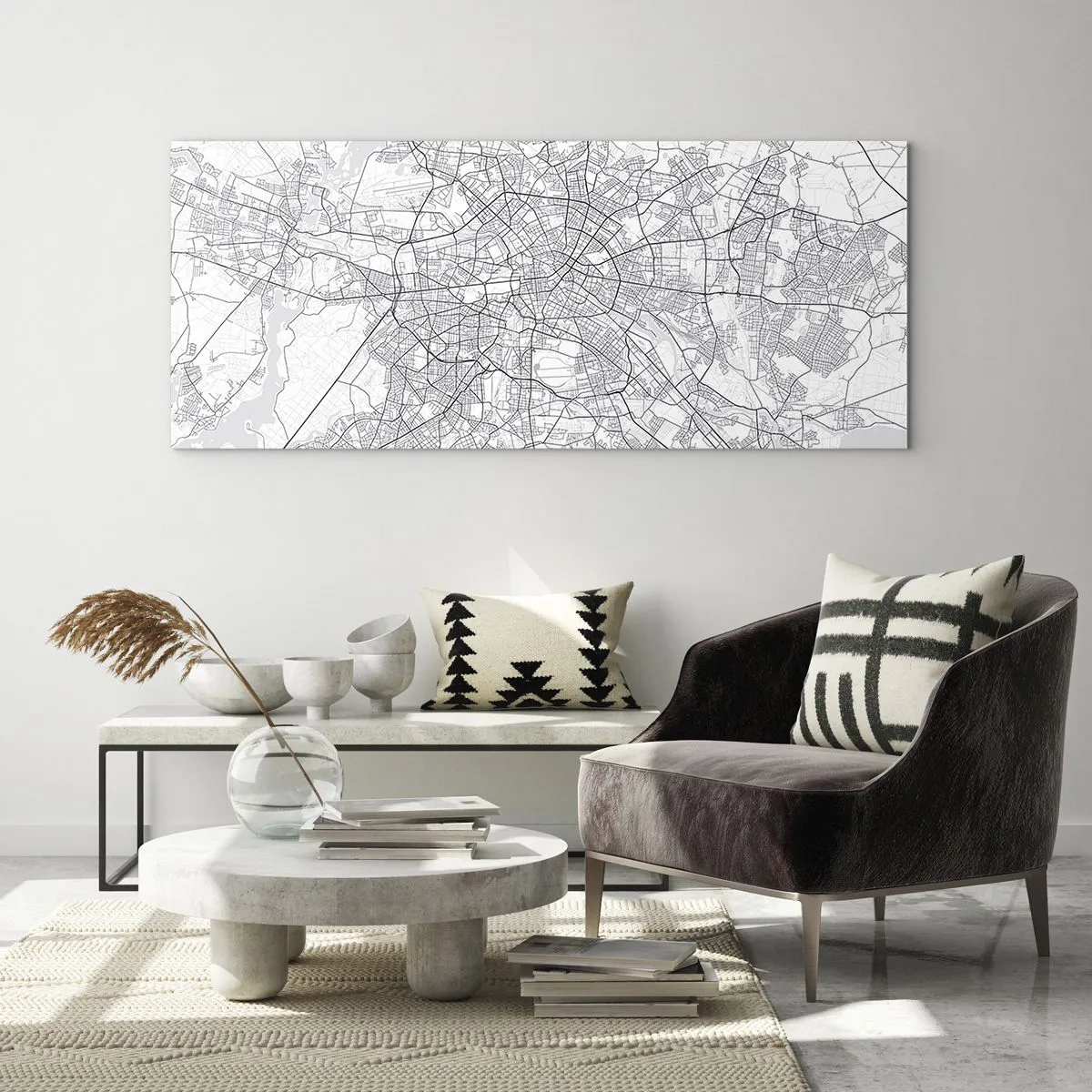 Impression sur verre - Image sur verre - Carte détaillée de la ville en noir et blanc - 140x50cm - Fleur de Berlin - Décoration murale moderne pour le salon et la chambre ARTTOR