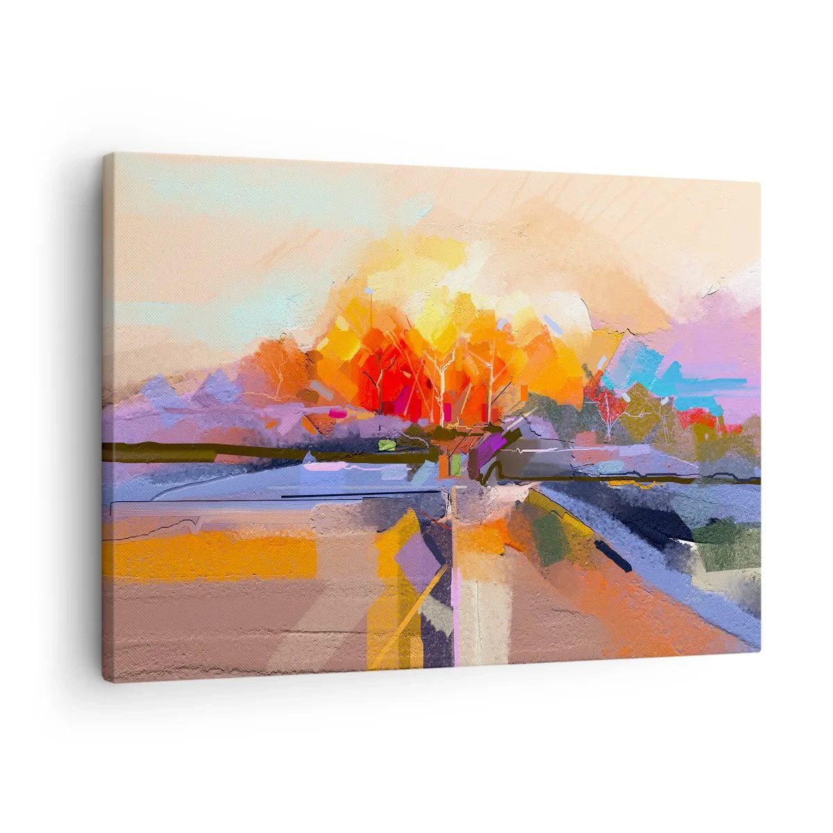 Impression sur toile - Image sur toile - Un paysage abstrait aux couleurs d'automne intenses. - 70x50cm - L'automne est arrivé - Décoration murale moderne pour le salon et la chambre ARTTOR