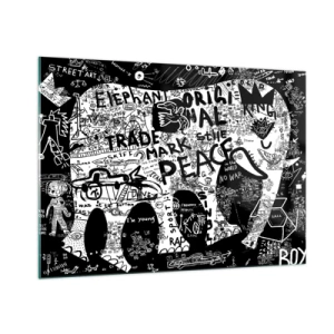 Impression sur verre - Image sur verre - Image de graffiti en noir et blanc avec des thèmes de paix et de liberté - 100x70cm - La richesse des rues - Décoration murale moderne pour le salon et la chambre ARTTOR
