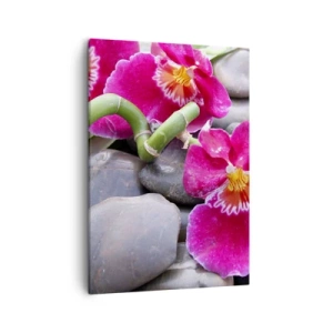 Impression sur toile - Image sur toile - Orchidées roses sur fond de pierres lisses - 50x70cm - Refroidir et chauffer - Décoration murale moderne pour le salon et la chambre ARTTOR