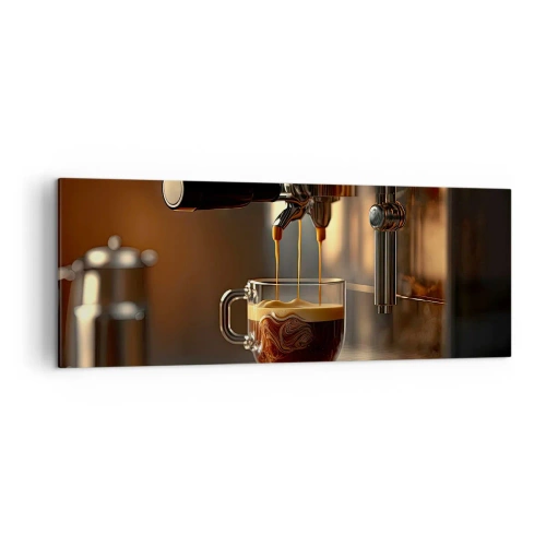 Impression sur toile - Image sur toile - Machine à café avec une tasse d'espresso aromatique - 140x50cm - Un mélange sensuel - Décoration murale moderne pour le salon et la chambre ARTTOR