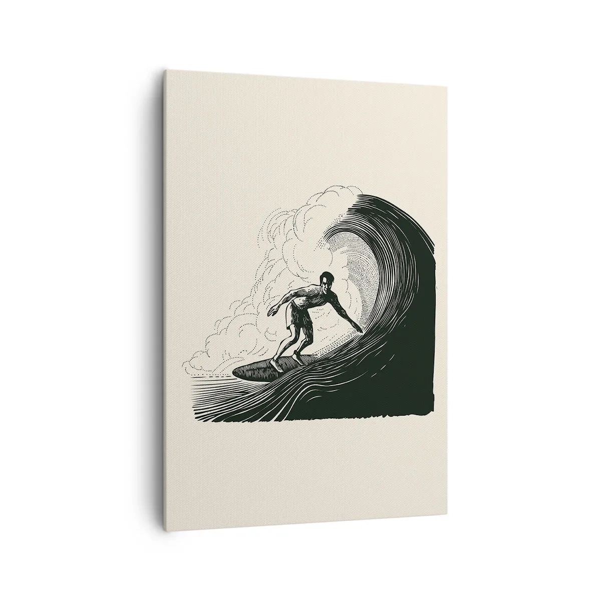 Impression sur toile - Image sur toile - Graphique en noir et blanc d'un surfeur sur une vague - 70x100cm - Le roi de la vague - Décoration murale moderne pour le salon et la chambre ARTTOR