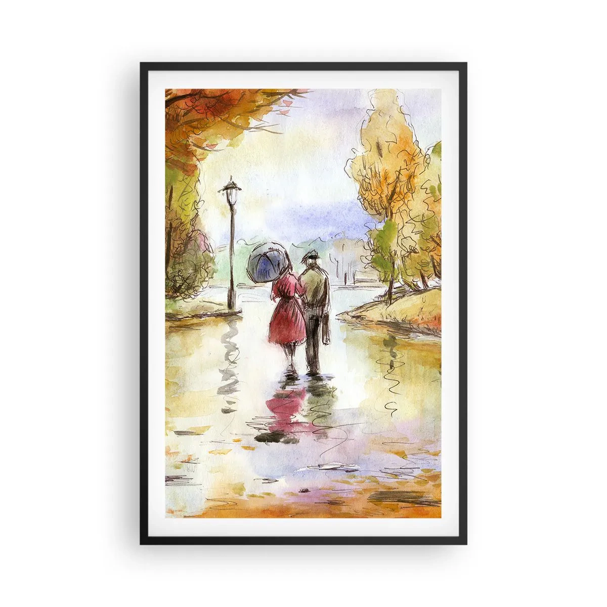 Affiche dans un cadre noir - Poster - Automne romantique dans le parc - 61x91 cm