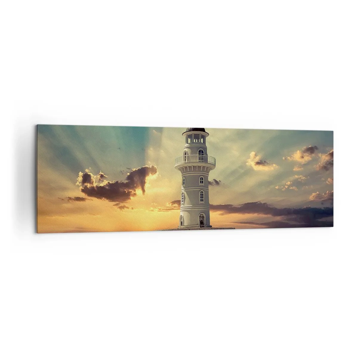 Impression sur toile - Image sur toile - Un phare au coucher du soleil contre le ciel - 160x50cm - Lumière - Bonté - Beauté - Décoration murale moderne pour le salon et la chambre ARTTOR