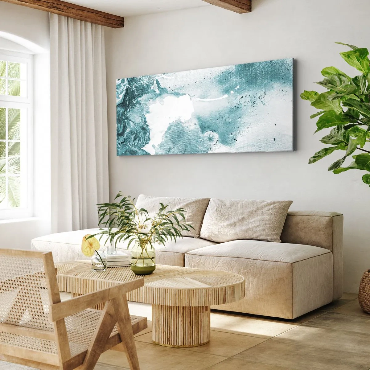 Impression sur toile - Image sur toile - Abstraction dans des tons de bleu avec de délicats accents de blanc - 120x50cm - Marécage bleu - Décoration murale moderne pour le salon et la chambre ARTTOR