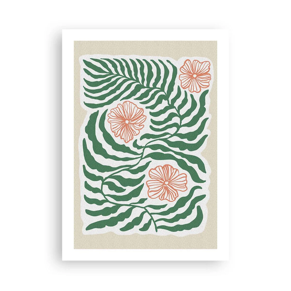 Affiche - Poster - Graphique abstrait de feuilles et de fleurs sur fond beige - 50x70cm - Fleurit en vert - Décoration murale moderne pour le salon et la chambre ARTTOR