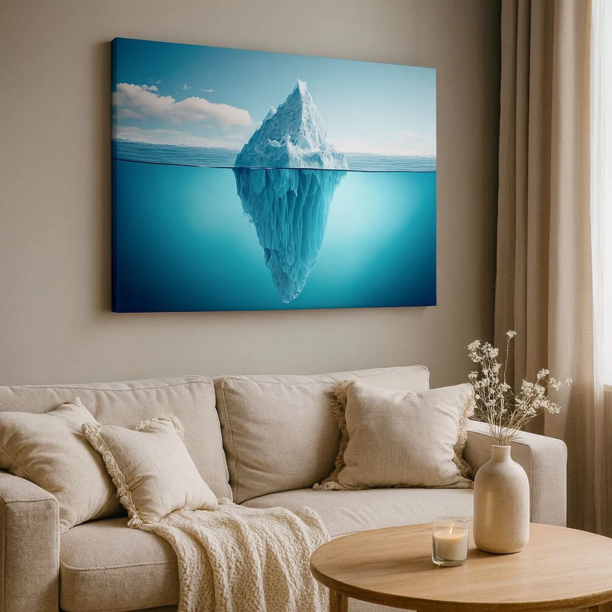Impression sur toile - Image sur toile - Un iceberg visible au-dessus et au-dessous de la surface de l'eau - 70x50cm - Reine de Glace - Décoration murale moderne pour le salon et la chambre ARTTOR