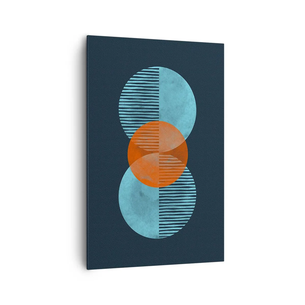 Impression sur toile - Image sur toile - Cercles géométriques dans les tons bleu et orange - 80x120cm - Composition symétrique - Décoration murale moderne pour le salon et la chambre ARTTOR