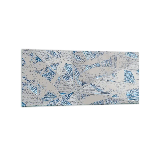 Impression sur verre - Image sur verre - Motifs géométriques dans les tons de bleu et de gris - 120x50cm - Dans un labyrinthe bleu-gris - Décoration murale moderne pour le salon et la chambre ARTTOR