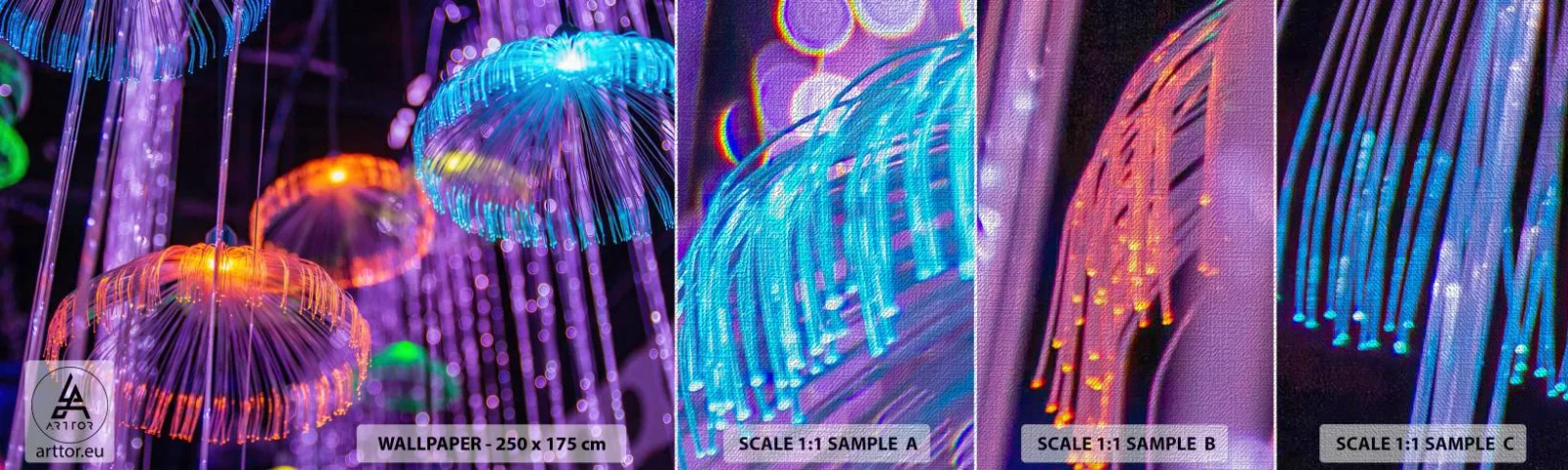 Échantillon de Papier Peint Premium Canvas - Fontaine lumineuse - Néon, Lumières, Luminance - 100x30 cm