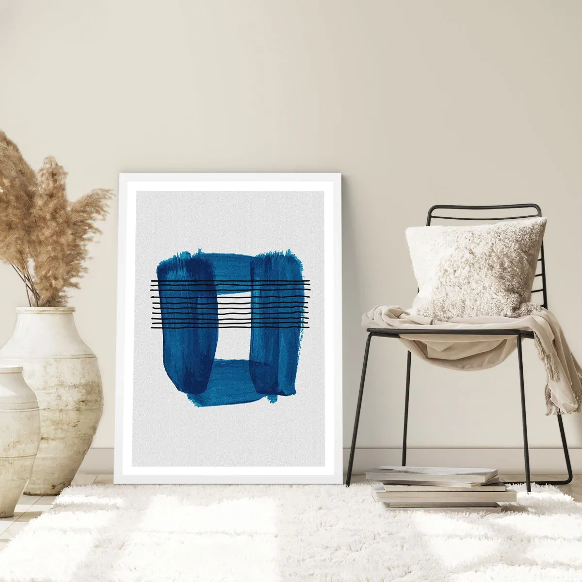 Affiche dans un cadre blanc - Poster - Composition noire-bleue - 30x40 cm