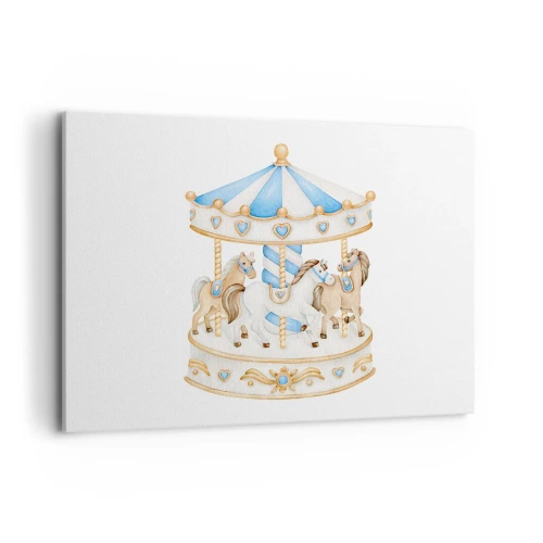 Impression sur toile - Image sur toile - Un carrousel aux couleurs pastel sur fond blanc - 100x70cm - Douce enfance - Décoration murale moderne pour le salon et la chambre ARTTOR