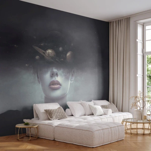 Papier Peint Photo Premium Canvas - Et les planètes deviennent folles... - Abstraction, Visage de femme, Cosmos - 500x350 cm