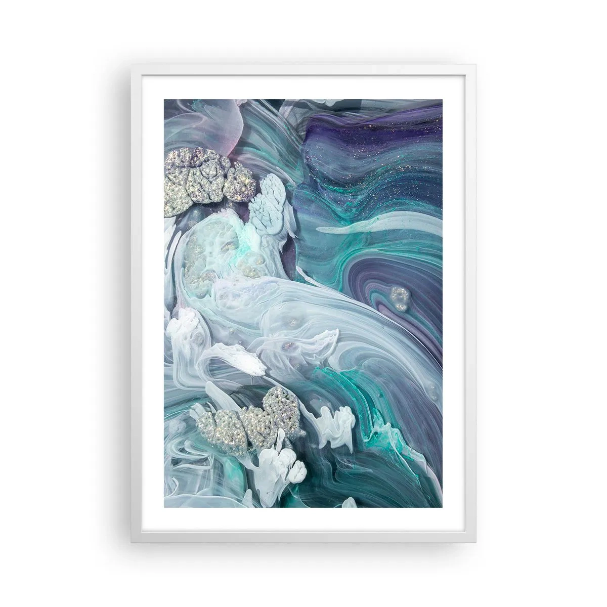 Affiche dans un cadre blanc - Poster - Courants bleus - 50x70 cm