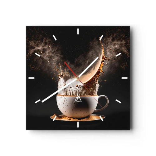 Horloge murale - Pendule murale - Une tasse de café avec une explosion dynamique de liquide sur fond noir. - 30x30cm - Une explosion de saveur - Décoration murale moderne pour le salon et la chambre ARTTOR
