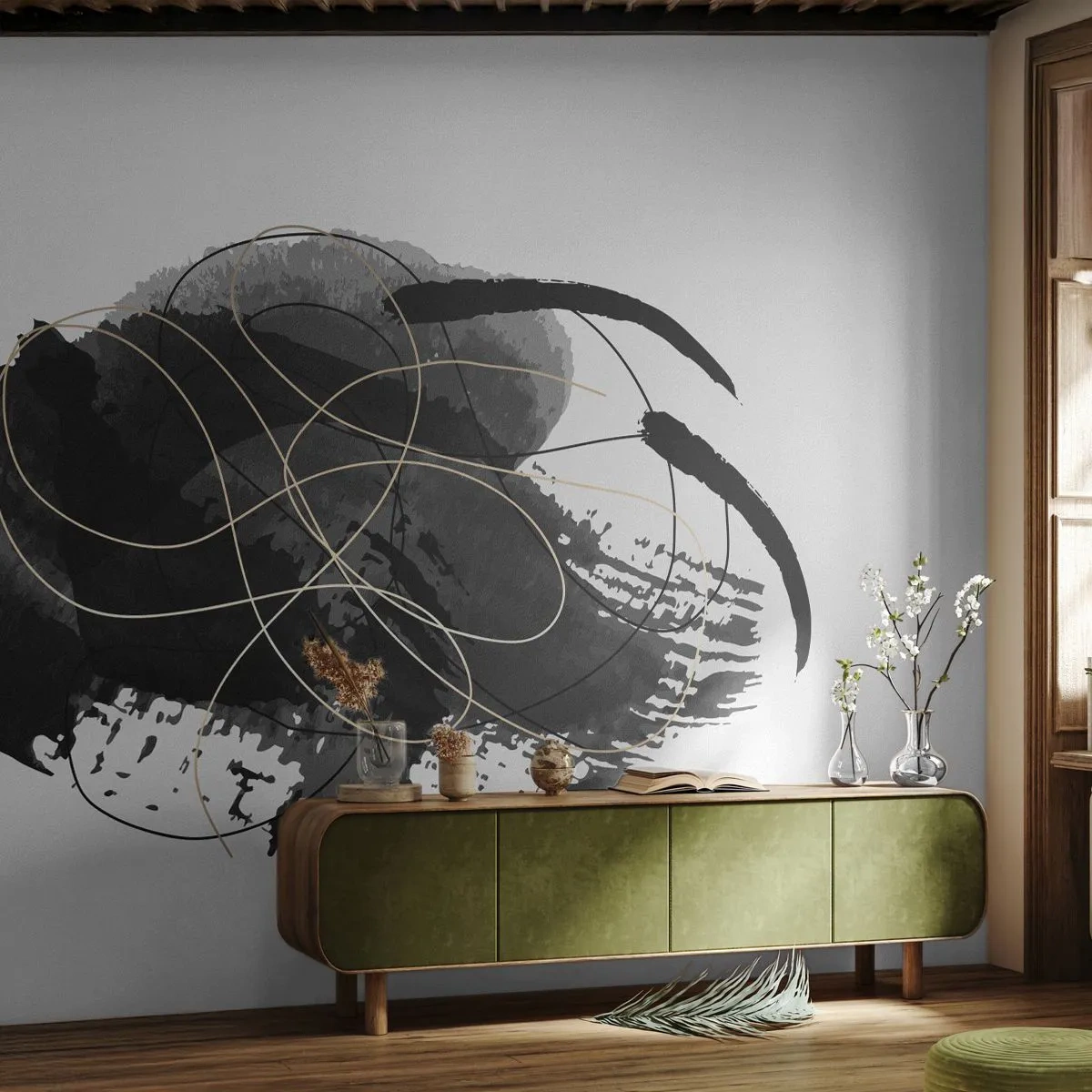 Papier Peint Photo Premium Canvas - Fait de noir - Abstraction, Morceau, Art moderne - 350x256 cm