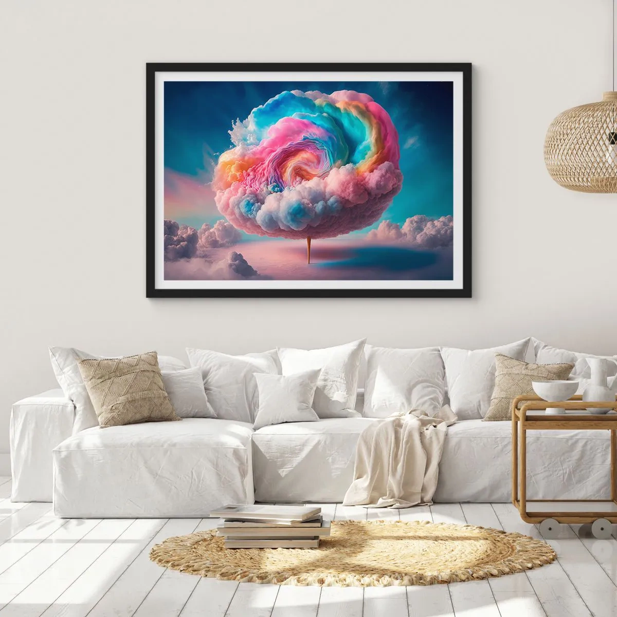 Affiche dans un cadre noir - Poster - Un nuage en forme de spirale aux couleurs pastel dans le ciel - 100x70cm - Le rêve d'un parc d'attractions - Décoration murale moderne pour le salon et la chambre ARTTOR