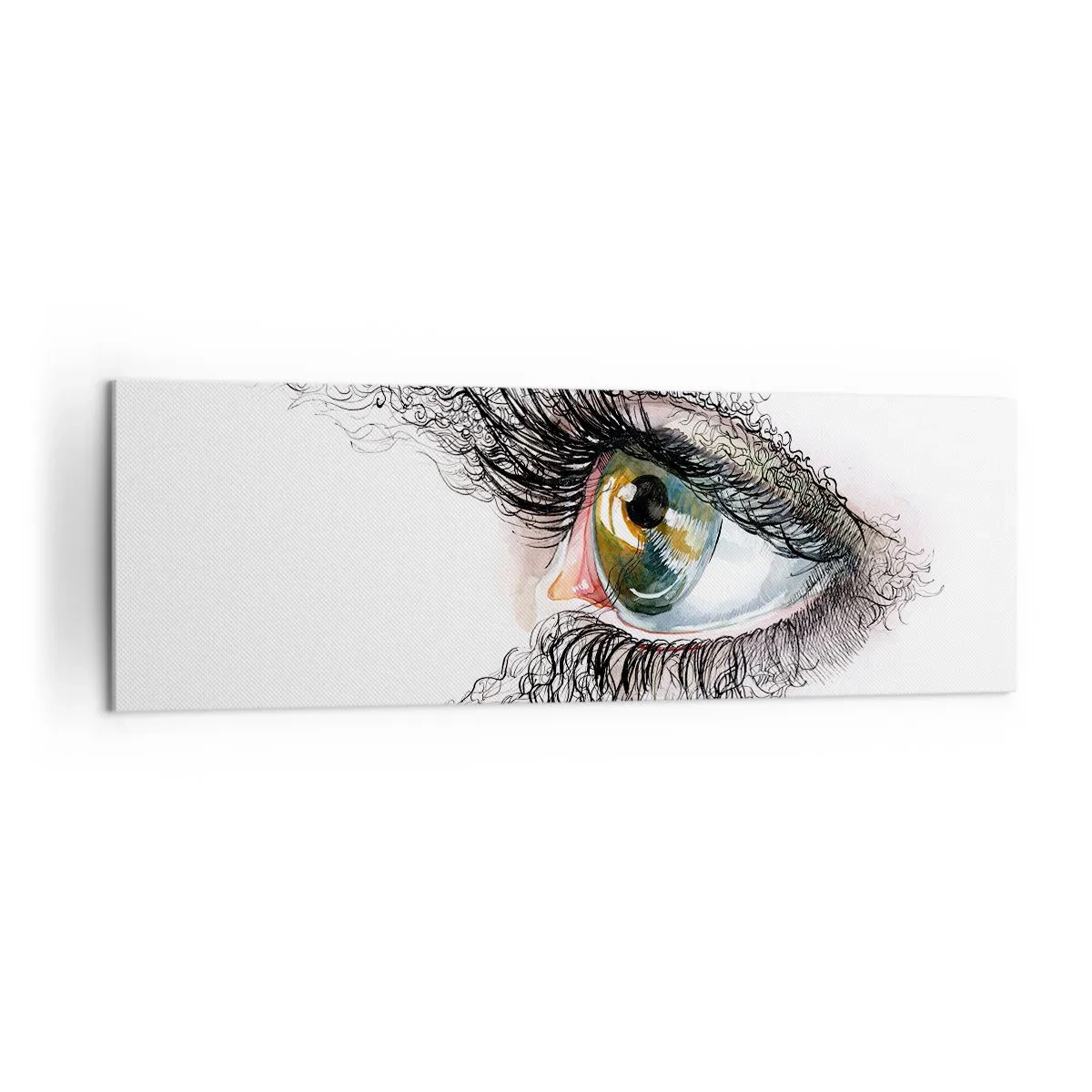 Impression sur toile - Image sur toile - Un œil artistique avec un iris jaune-vert et des détails complexes. - 160x50cm - Regarde droit dans l'âme - Décoration murale moderne pour le salon et la chambre ARTTOR