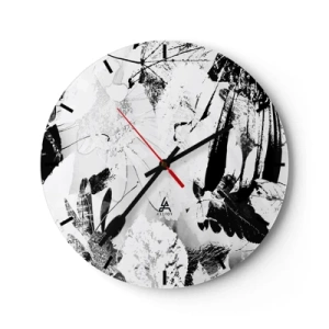 Horloge murale - Pendule murale - Motif floral et de feuilles noir et blanc dans un style artistique - 30x30cm - Automne en négatif - Décoration murale moderne pour le salon, la cuisine et la chambre ARTTOR