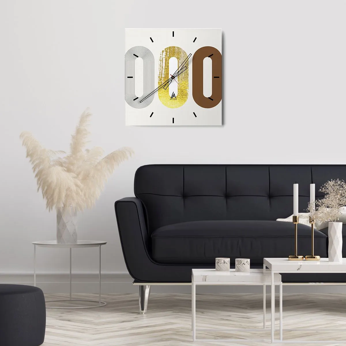 Horloge murale - Pendule murale - Motif abstrait de trois formes géométriques - 30x30cm - Ooo! - Décoration murale moderne pour le salon et la chambre ARTTOR