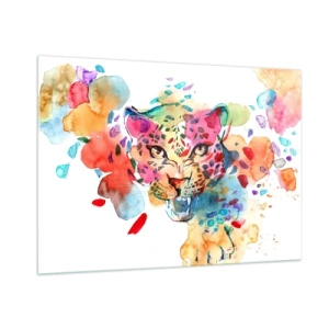 Impression sur verre - Image sur verre - Portrait aquarelle coloré d'un léopard - 100x70cm - La belle et la Bête - Décoration murale moderne pour le salon et la chambre ARTTOR