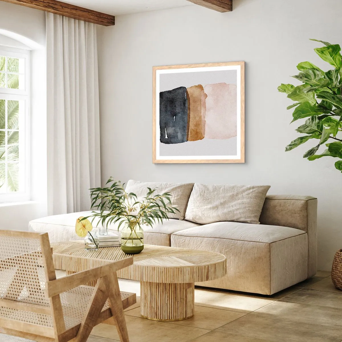 Affiche dans un chêne clair - Poster - Composition de couleurs de la terre - 50x50 cm