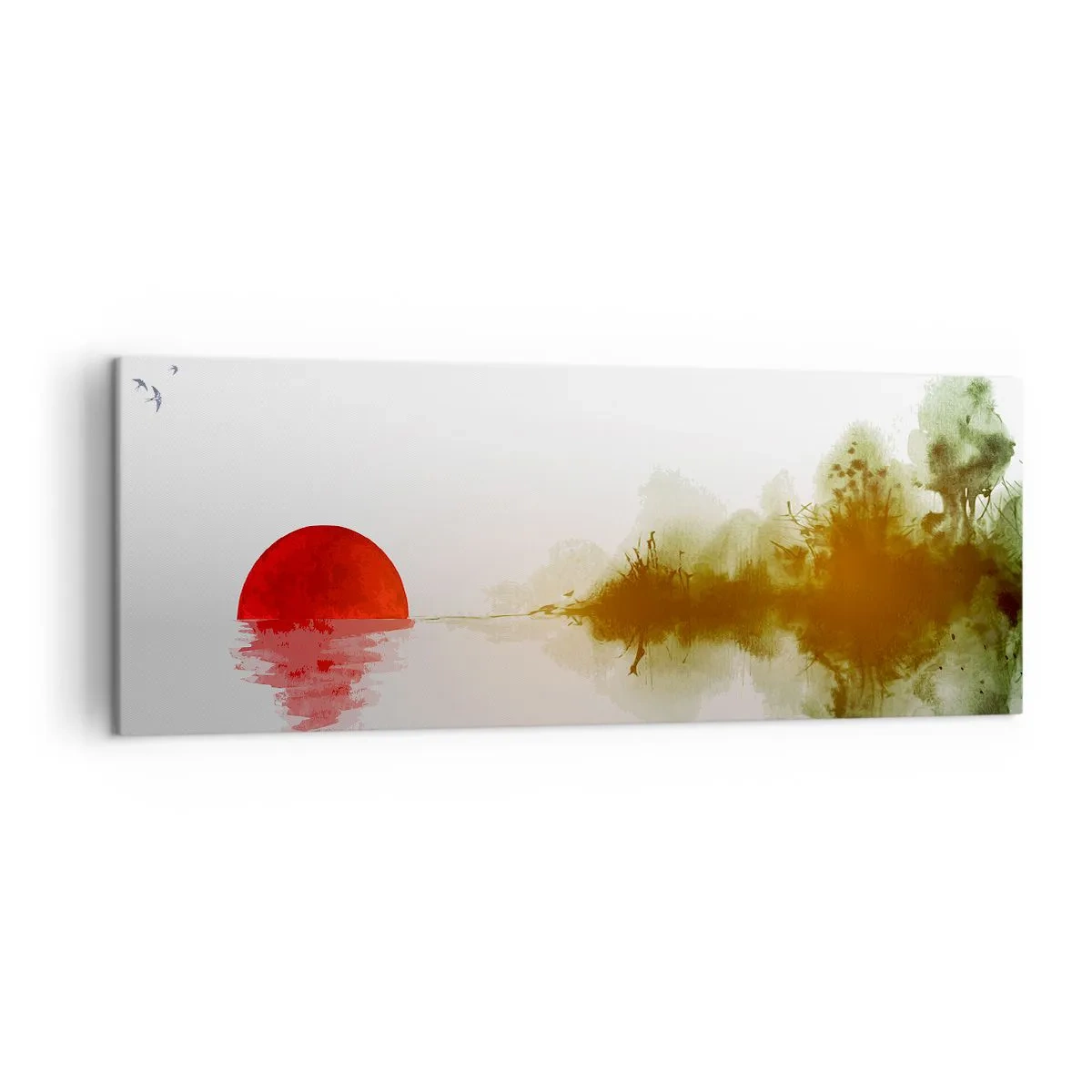 Impression sur toile - Image sur toile - Coucher de soleil abstrait sur un lac avec reflet - 140x50cm - Une promesse de paix - Décoration murale moderne pour le salon et la chambre ARTTOR