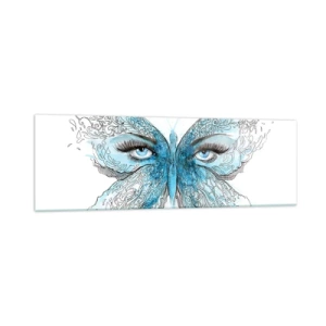 Impression sur verre - Image sur verre - Aquarelle artistique d'un papillon aux yeux bleus - 160x50cm - Mésange bleue Eros - Décoration murale moderne pour le salon et la chambre ARTTOR