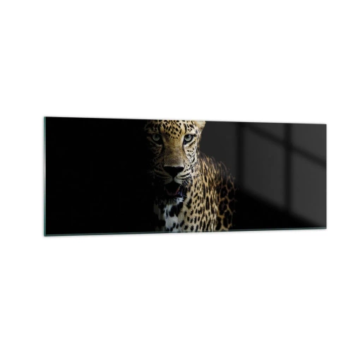 Impression sur verre - Image sur verre - Un léopard sur fond sombre avec un regard intense - 140x50cm - Beauté sombre - Décoration murale moderne pour le salon et la chambre ARTTOR