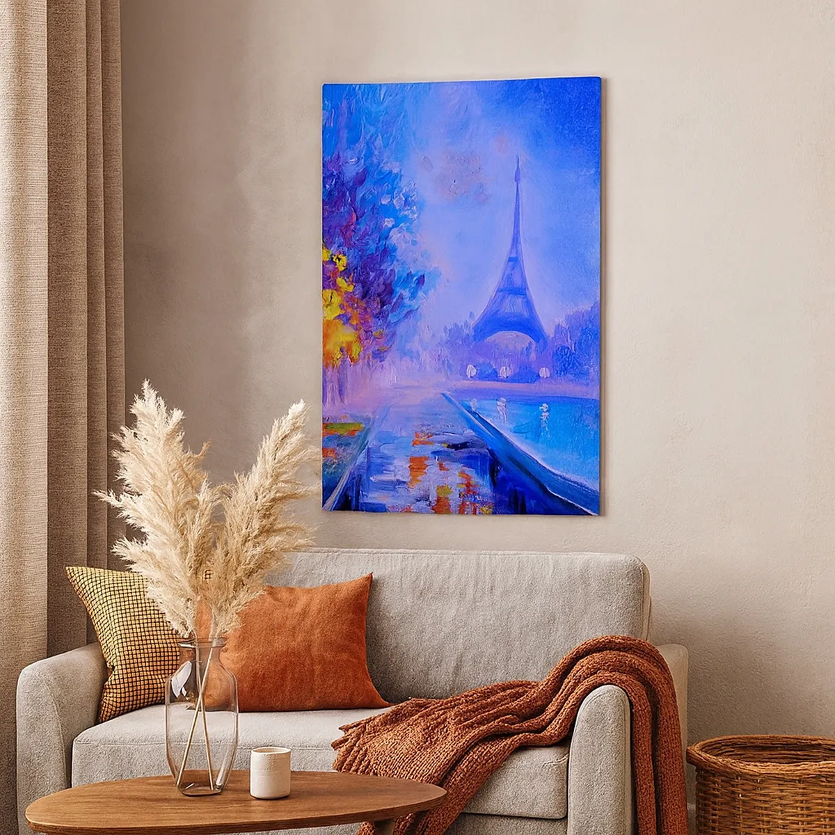 Impression sur toile - Image sur toile - Une avenue avec des lampadaires à Paris avec la Tour Eiffel en arrière-plan - 50x70cm - Une ballade idéale - Décoration murale moderne pour le salon et la chambre ARTTOR