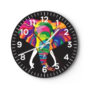 Horloge murale - Pendule murale - L'éléphant qui aimait se baigner dans un arc-en-ciel - 30x30 cm