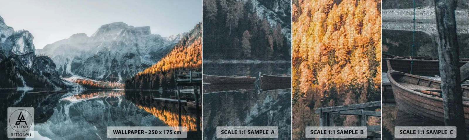 Échantillon de Papier Peint Premium Canvas - Reflet de paysage - Paysage, Montagnes, Lac - 100x30 cm