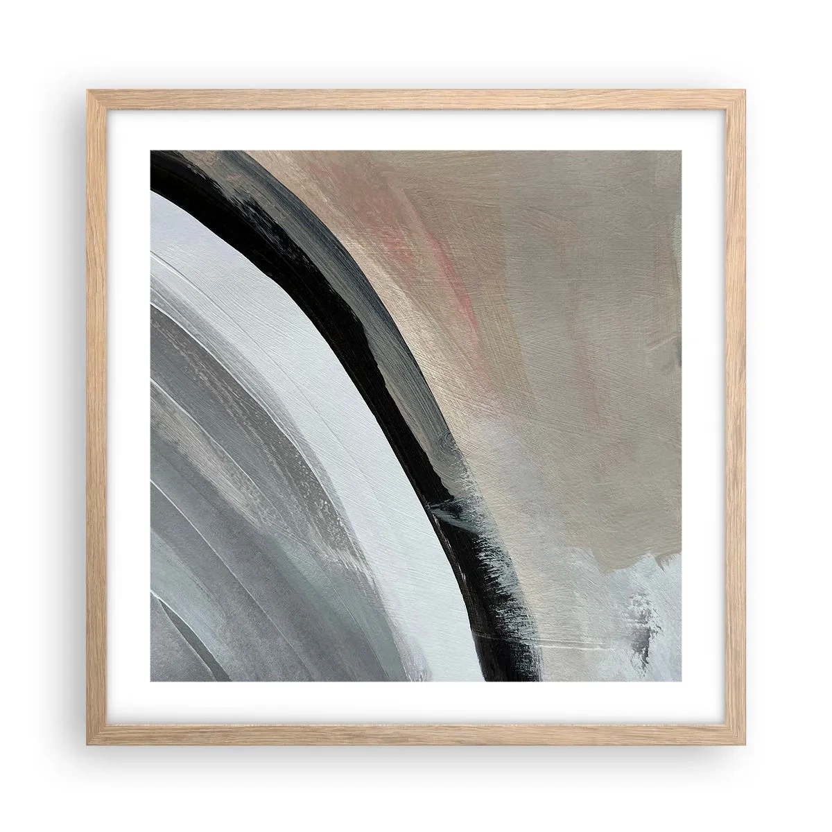 Affiche dans un chêne clair - Poster - Composition : arc de noir et gris - 50x50 cm