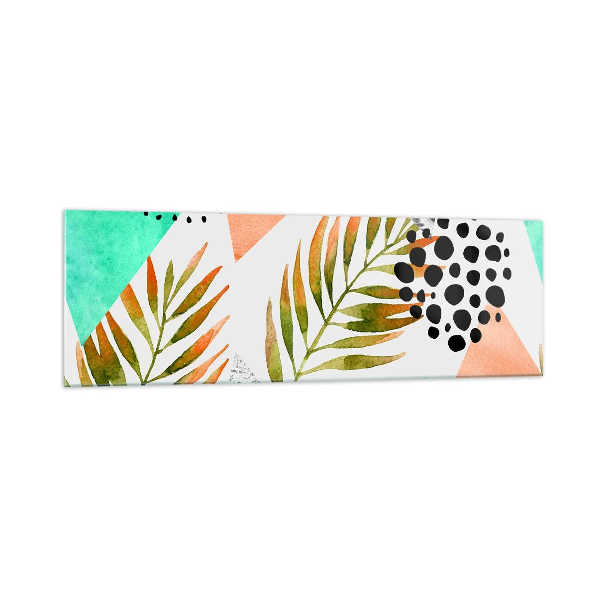 Impression sur verre - Image sur verre - Motif tropical avec des feuilles et des formes géométriques - 160x50cm - Décoration avec feuille de palmier - Décoration murale moderne pour le salon et la chambre ARTTOR
