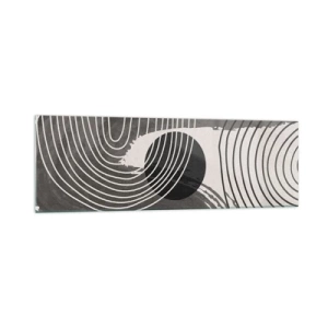 Impression sur verre - Image sur verre - Lignes géométriques et ovales dans des tons monochromes - 160x50cm - L'ovale gagne - Décoration murale moderne pour le salon et la chambre ARTTOR