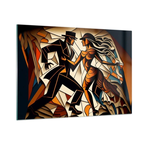 Impression sur verre - Image sur verre - Un couple stylisé dansant dans une forme abstraite dynamique. - 100x70cm - Danse de passion et de volupté - Décoration murale moderne pour le salon et la chambre ARTTOR