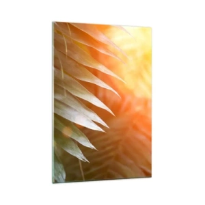 Impression sur verre - Image sur verre - Feuilles de palmier dans les rayons du soleil couchant - 80x120cm - Matinée dans la jungle - Décoration murale moderne pour le salon et la chambre ARTTOR