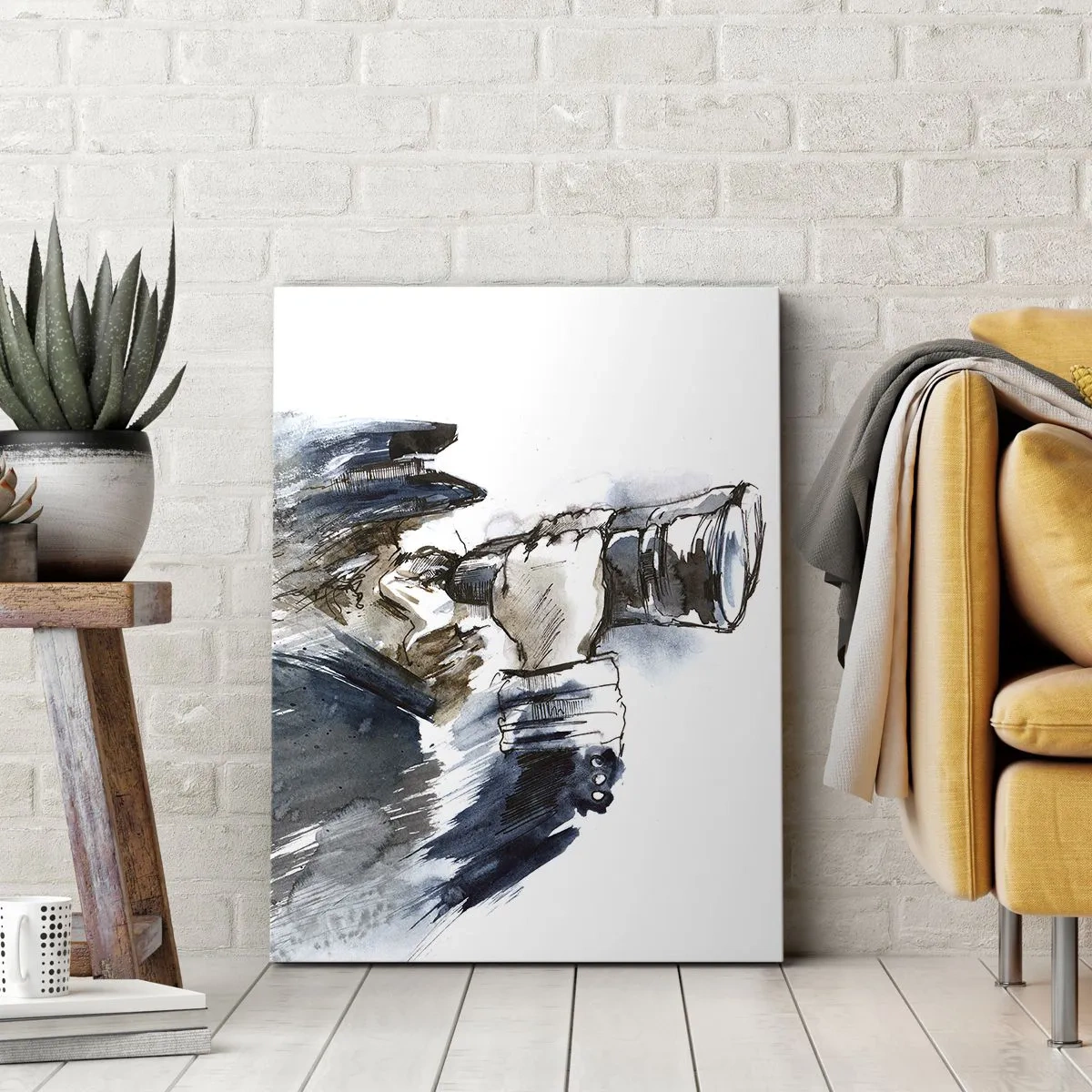 Impression sur toile - Image sur toile - Un capitaine avec des jumelles dans une scène d'aquarelle dynamique - 50x70cm - Dix sur l'échelle de Beaufort ! - Décoration murale moderne pour le salon et la chambre ARTTOR