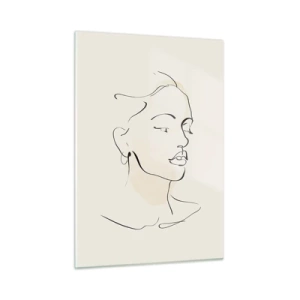 Impression sur verre - Image sur verre - Un portrait linéaire féminin sur un fond clair avec des ombres délicates. - 50x70cm - Une ligne certaine - Décoration murale moderne pour le salon et la chambre ARTTOR