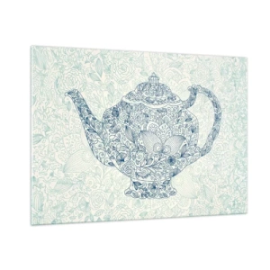 Impression sur verre - Image sur verre - Théière florale de style vintage - 100x70cm - Le charme du thé - Décoration murale moderne pour le salon et la chambre ARTTOR