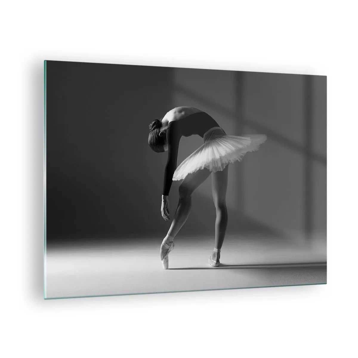 Impression sur verre - Image sur verre - Silhouette noire et blanche d'une ballerine dans une pose gracieuse - 70x50cm - Belle ballerine - Décoration murale moderne pour le salon et la chambre ARTTOR