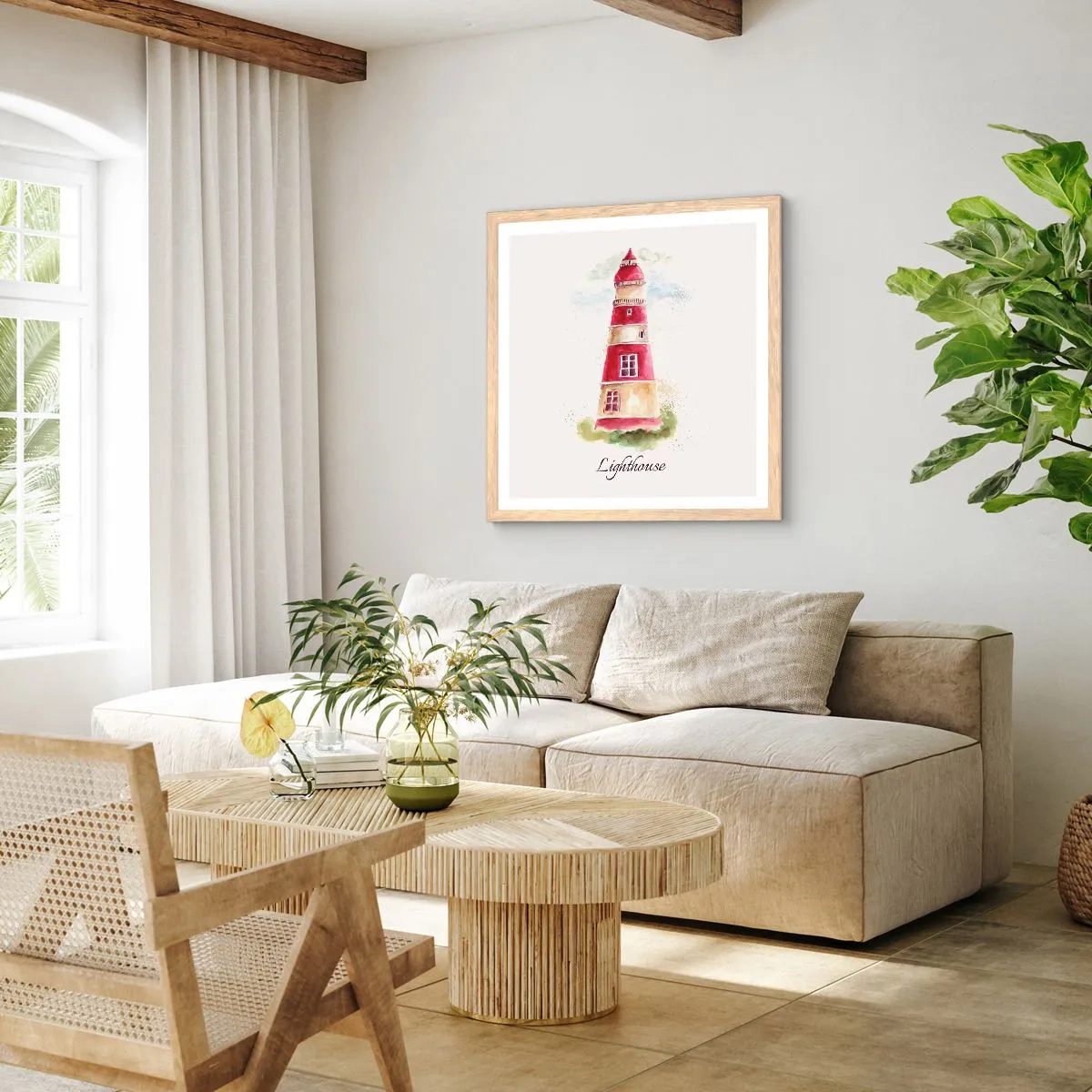 Affiche dans un chêne clair - Poster - Il y a toujours beau temps autour - 60x60 cm