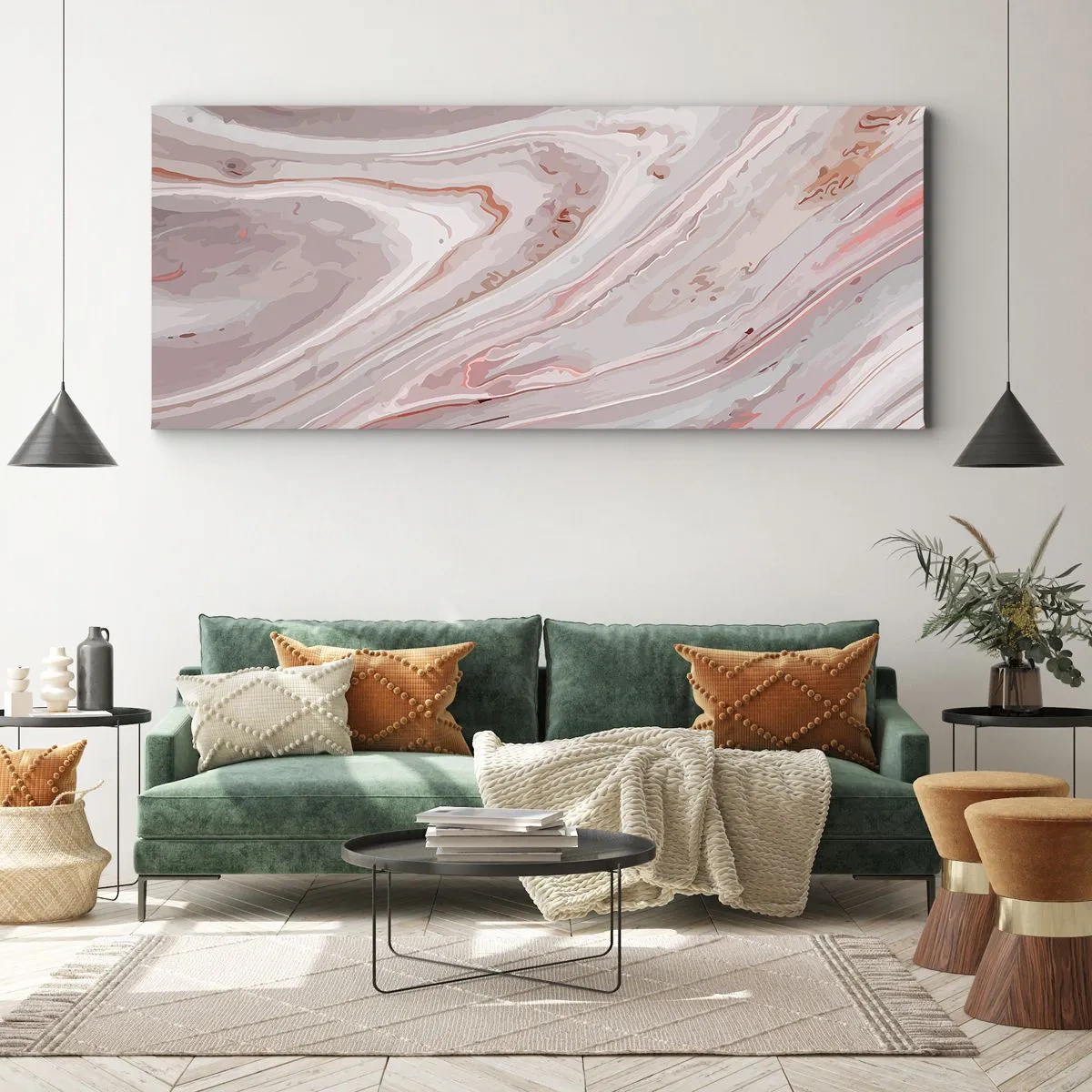 Impression sur toile - Image sur toile - Vagues abstraites dans des tons délicats de rose et de beige - 160x50cm - Rose liquide - Décoration murale moderne pour le salon et la chambre ARTTOR