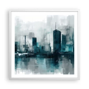 Affiche dans un cadre blanc - Poster - Une ville couleur de pluie - 60x60 cm