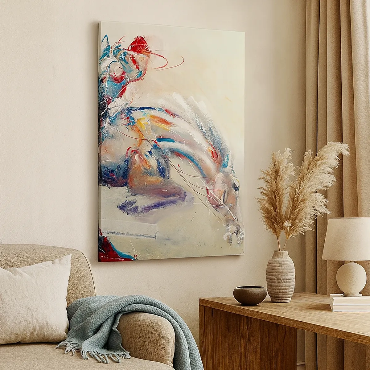 Impression sur toile - Image sur toile - Une image dynamique d'un cheval dans un style artistique abstrait. - 50x70cm - Accrochez-vous, nous décollons - Décoration murale moderne pour le salon et la chambre ARTTOR