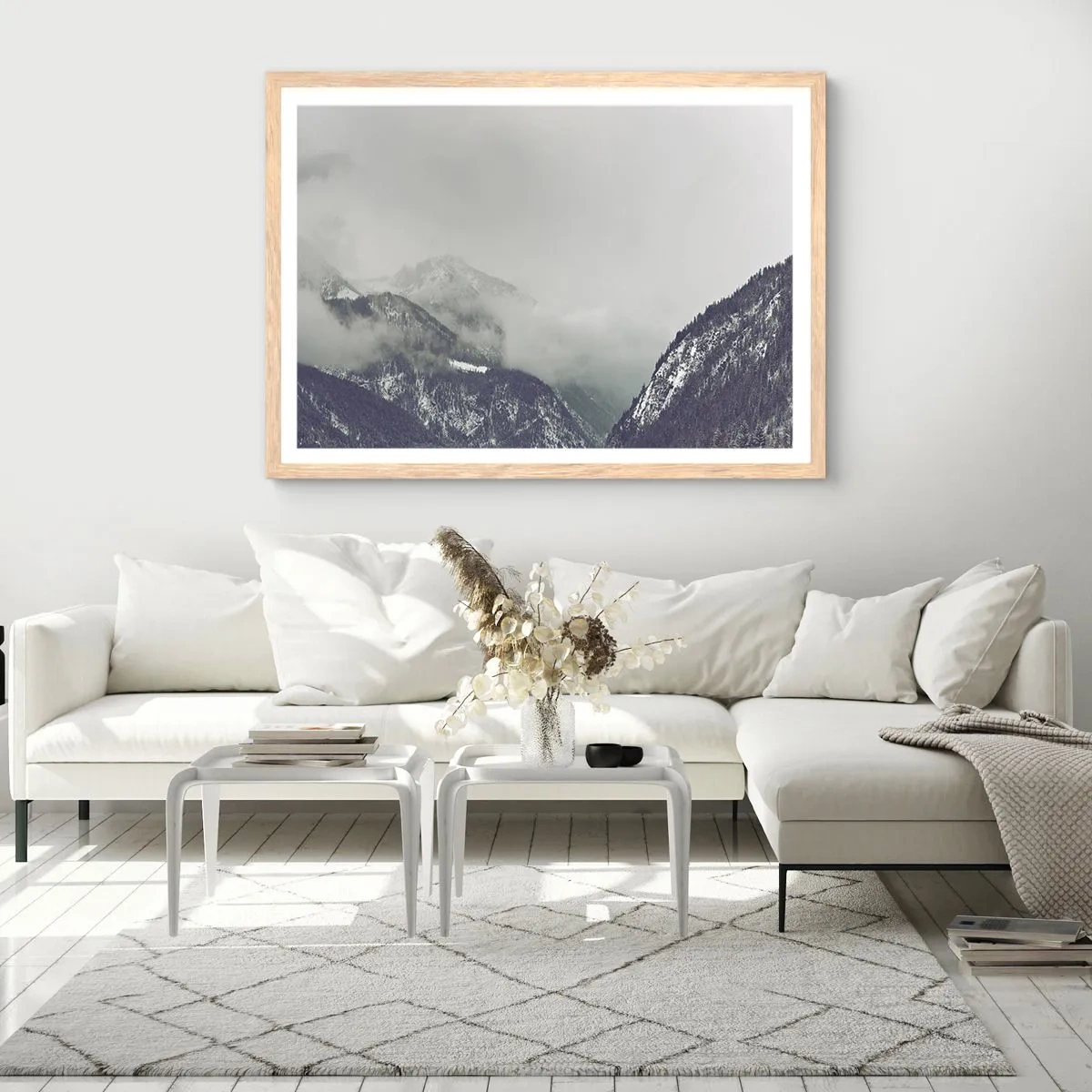 Affiche dans un chêne clair - Poster - Vallée brumeuse - 40x30 cm