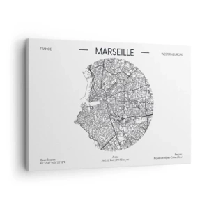 Impression sur toile - Image sur toile - Carte de Marseille dans un style minimaliste - 70x50cm - Anatomie de Marseille - Décoration murale moderne pour le salon et la chambre ARTTOR