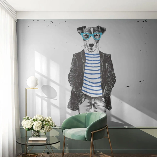 Papier Peint Photo Premium Canvas - Un charme de chien - Abstraction, Homme, Chien - 250x175 cm